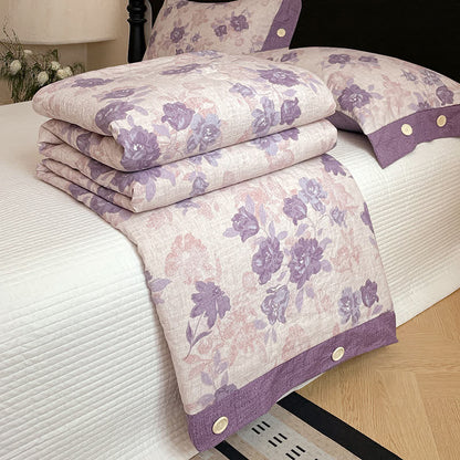 Ownkoti Romantic Purple Floral Cotton Linen Blanket Quilt - image 6
