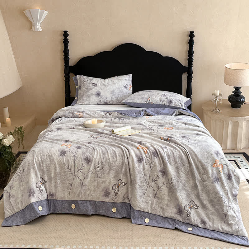Ownkoti Vintage Butterfly Floral Cotton Linen Blanket Quilt - image 1