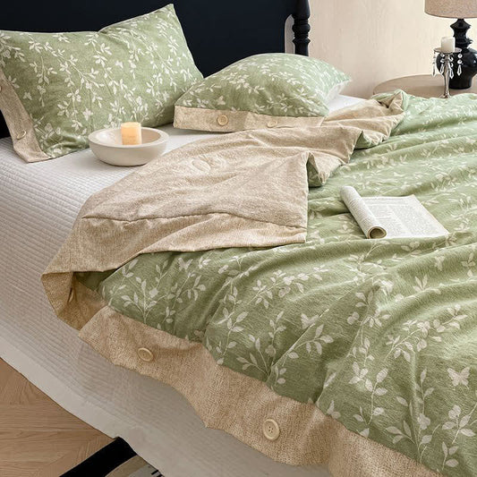 Ownkoti Leafy Vine Cotton Linen Blanket Quilt - 2PCS Pillowcases - 19" x 29" - image 0
