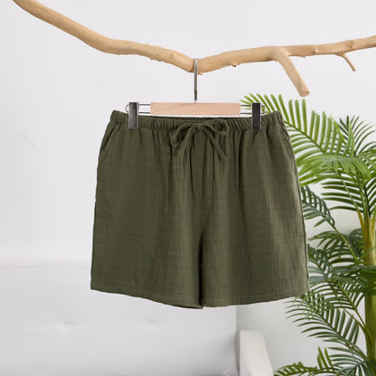 Ownkoti Relaxed Cotton Gauze Drawstring Lounge Shorts - Green - XL - image 37