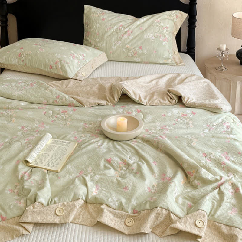 Ownkoti Floral Cotton Linen Quilt with Button Trim - image 4