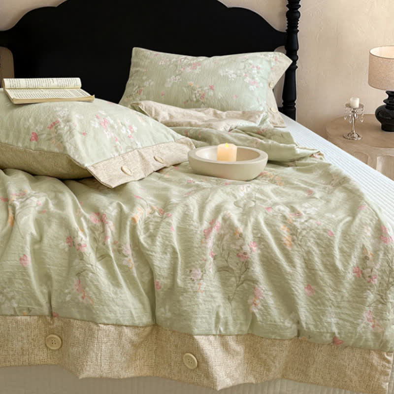 Ownkoti Floral Cotton Linen Quilt with Button Trim - image 3