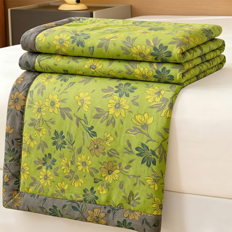 Ownkoti Vintage Green Floral Cotton Bedspread - image 3