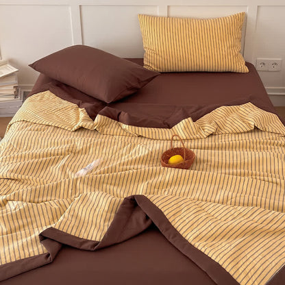 Ownkoti Cozy Farmhouse Cotton Two-Tone Striped Bedding Set - Mustard Brown - Queen - Bedding Set - image 4