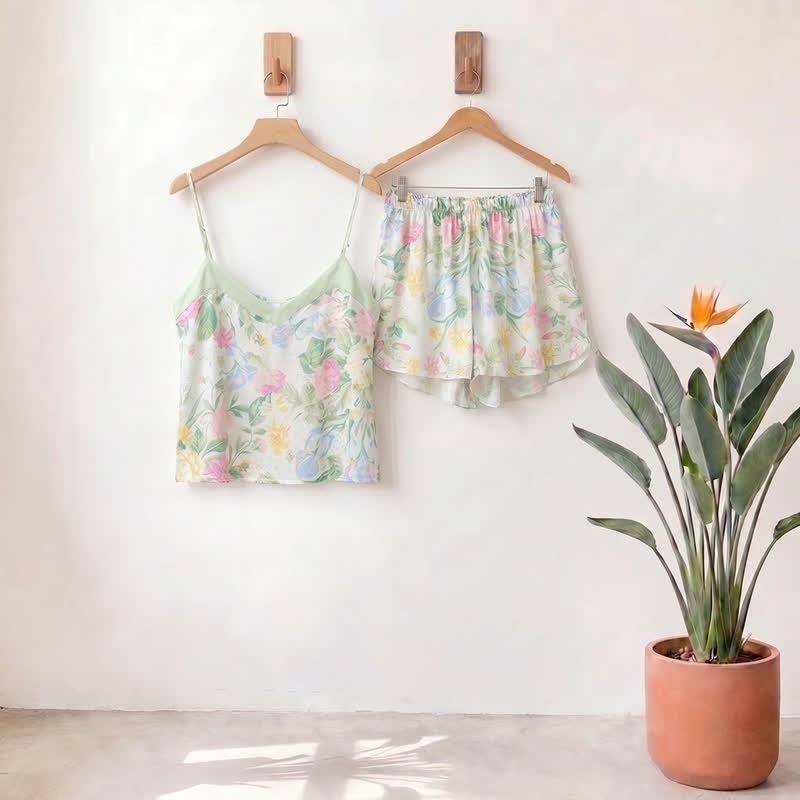 Ownkoti Mint Blossom Satin Cami and Shorts Loungewear Set - Honeydew - XL - image 0