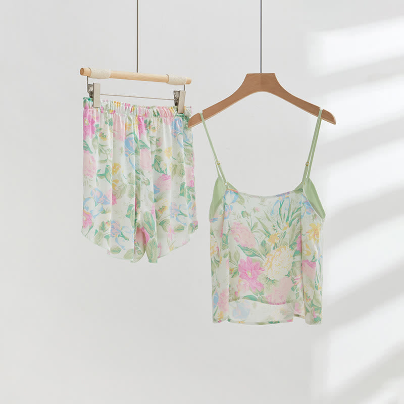 Ownkoti Mint Blossom Satin Cami and Shorts Loungewear Set - image 1