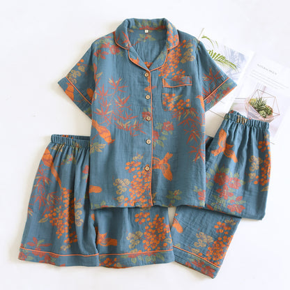 Ownkoti Vintage Bird Floral Cotton Loungewear Set - Blue - XL - image 0