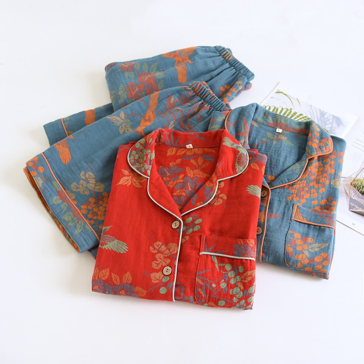 Ownkoti Vintage Bird Floral Cotton Loungewear Set - image 2