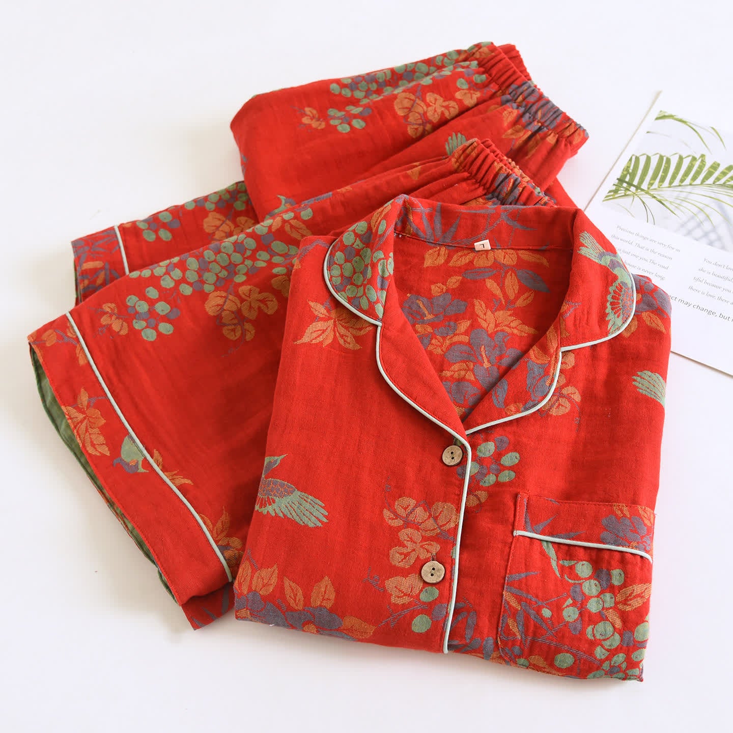 Ownkoti Vintage Bird Floral Cotton Loungewear Set - image 6
