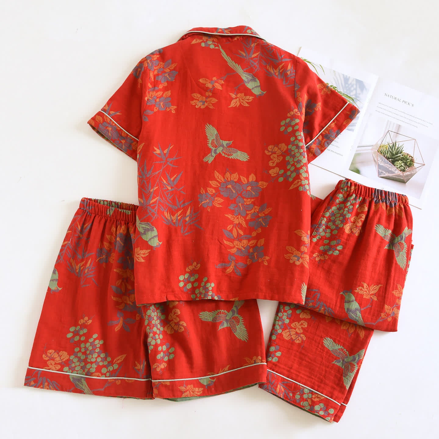 Ownkoti Vintage Bird Floral Cotton Loungewear Set - image 5