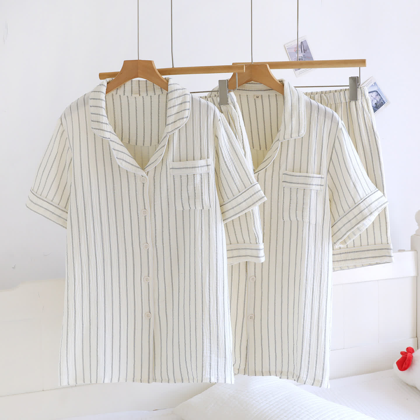 Ownkoti Relaxed Striped Camp Collar Summer Loungewear Set - White - Men XL - image 0