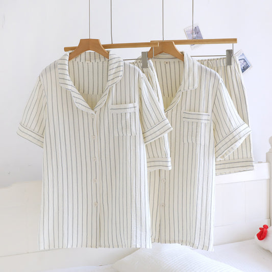 Ownkoti Relaxed Striped Camp Collar Summer Loungewear Set - White - Men XL - image 0