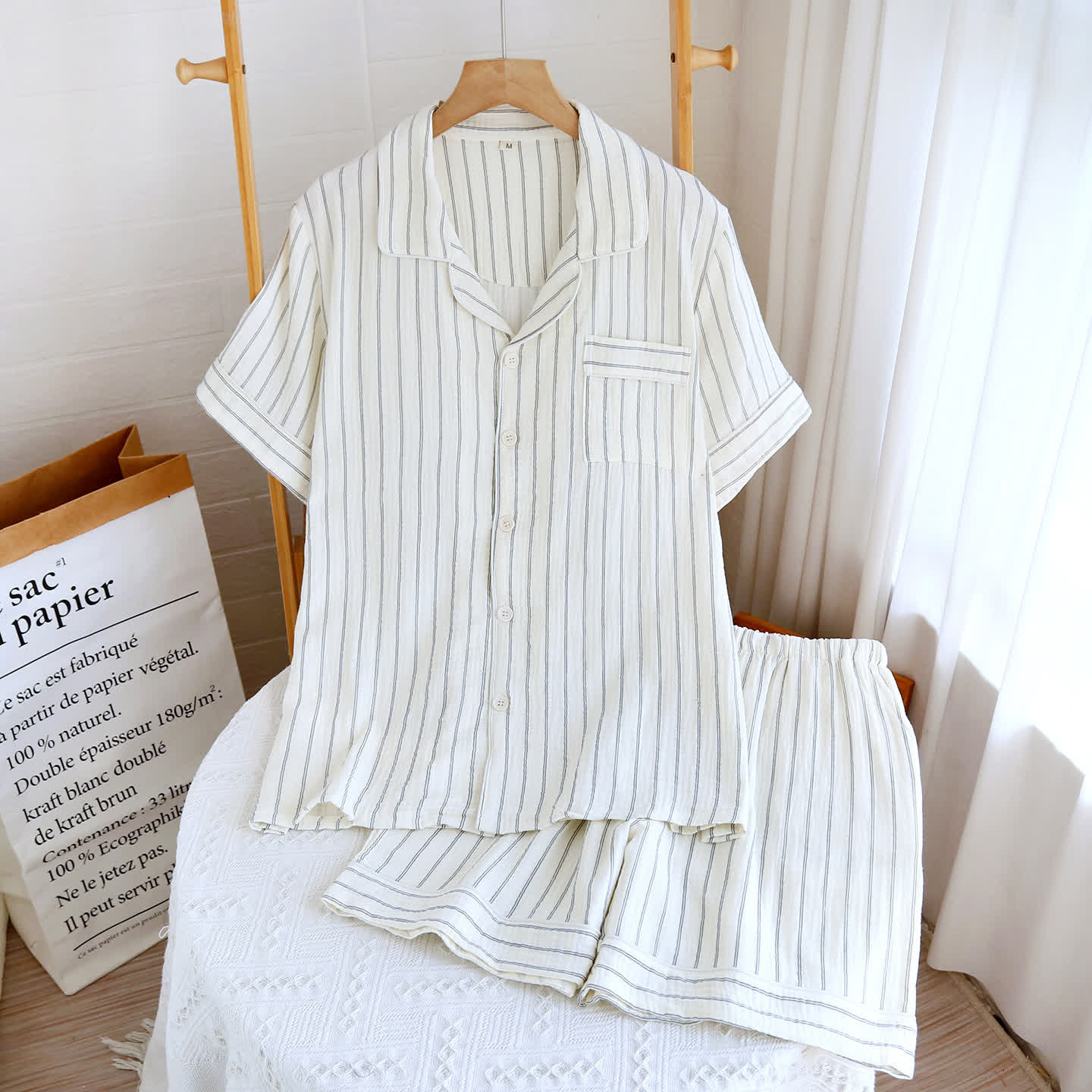 Ownkoti Relaxed Striped Camp Collar Summer Loungewear Set - image 1