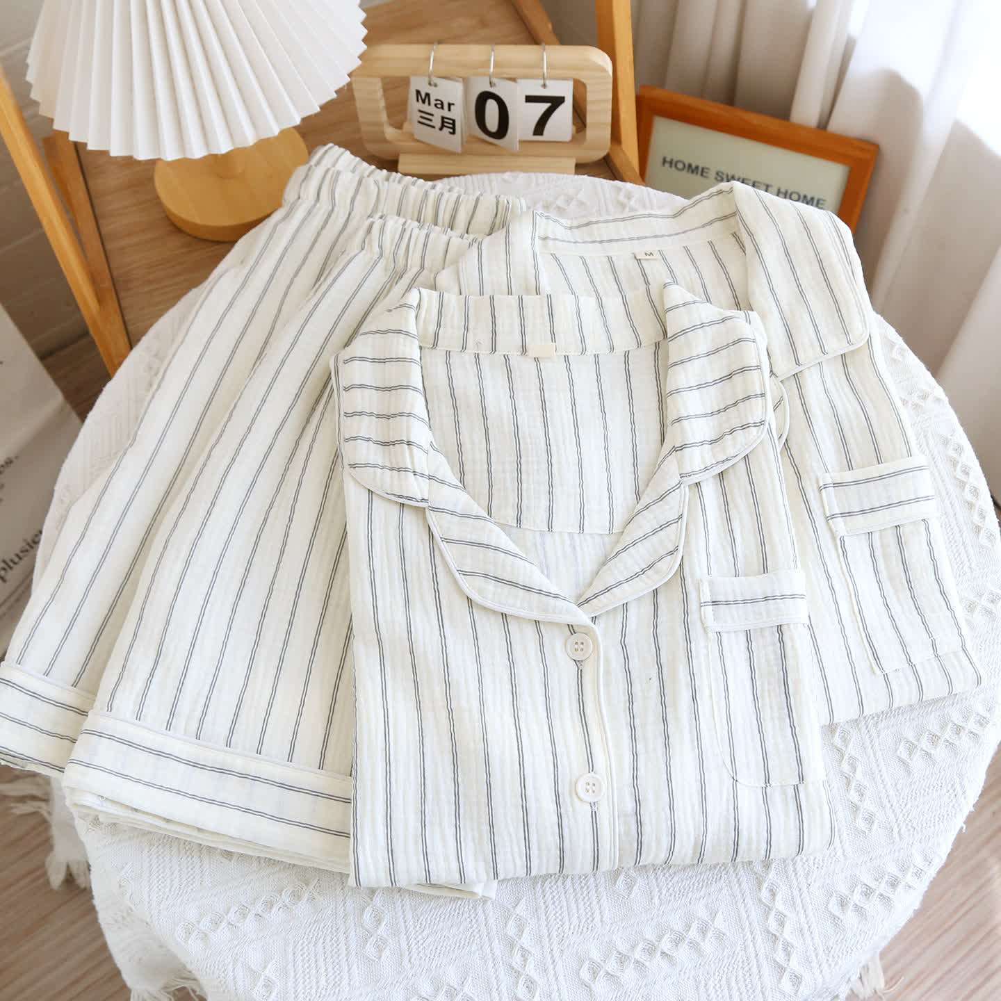 Ownkoti Relaxed Striped Camp Collar Summer Loungewear Set - image 3