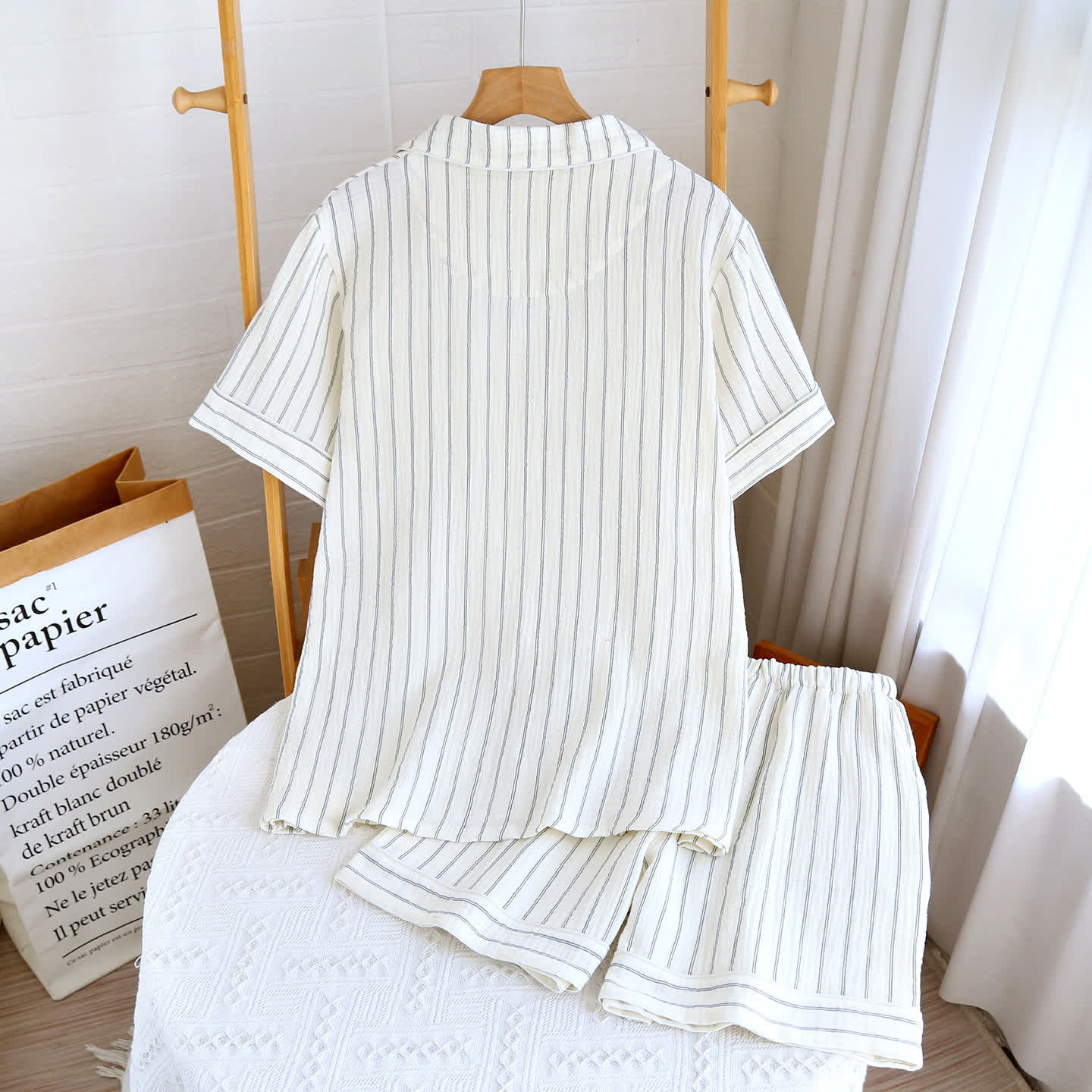 Ownkoti Relaxed Striped Camp Collar Summer Loungewear Set - image 2