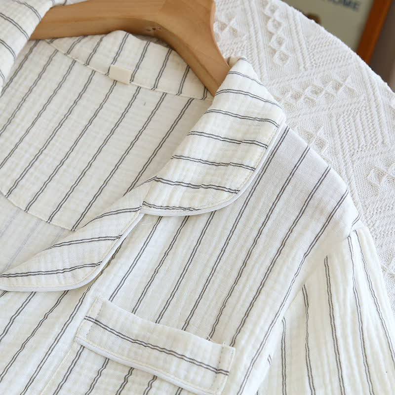 Ownkoti Relaxed Striped Camp Collar Summer Loungewear Set - image 5