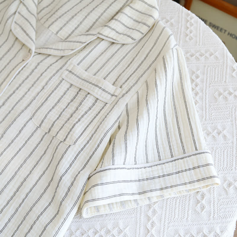 Ownkoti Relaxed Striped Camp Collar Summer Loungewear Set - image 8