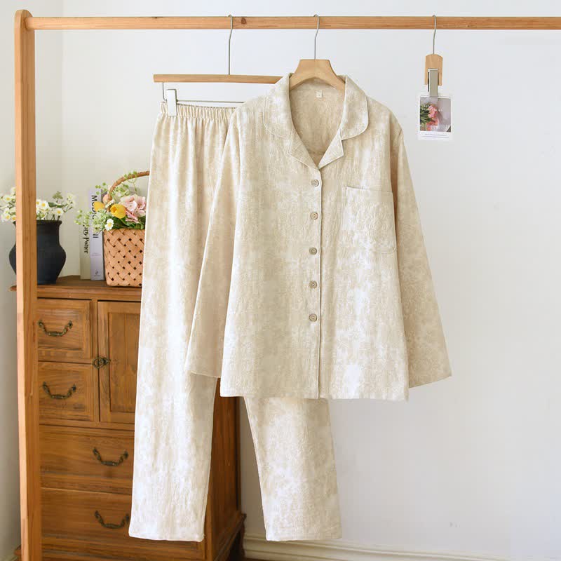 Ownkoti Minimalist-style Couple Button Front Loungewear Set - Beige - Women XXL - image 1