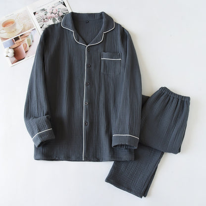 Ownkoti Cotton Gauze Contrast Trim Loungewear Set - Dark Gray - XL - image 2