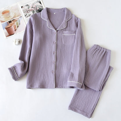 Ownkoti Cotton Gauze Contrast Trim Loungewear Set - Purple - XL - image 3