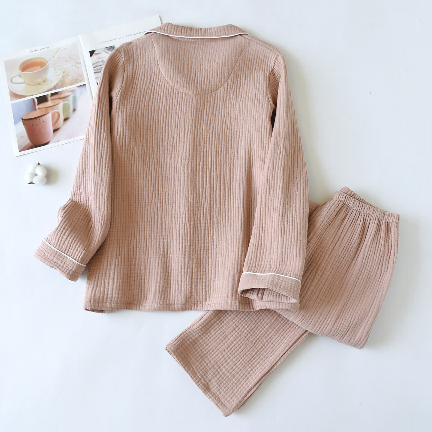 Ownkoti Cotton Gauze Contrast Trim Loungewear Set - image 5
