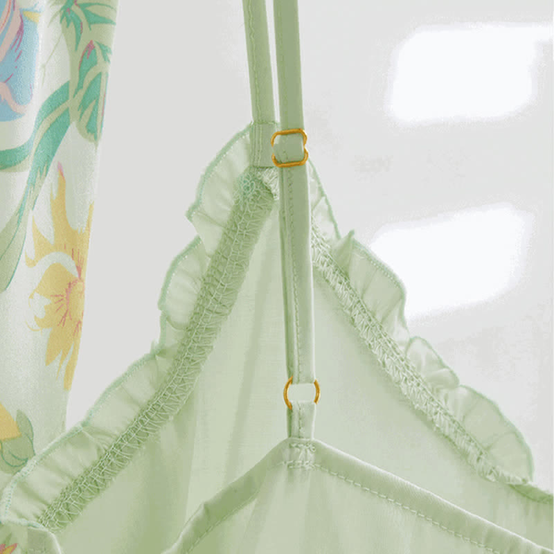 Ownkoti Mint Satin Ruffle Cami and Floral Shorts Loungewear Set - image 3
