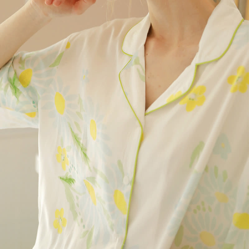 Ownkoti Sunflower Mint Contrast Trim Pajama Short Set - image 4
