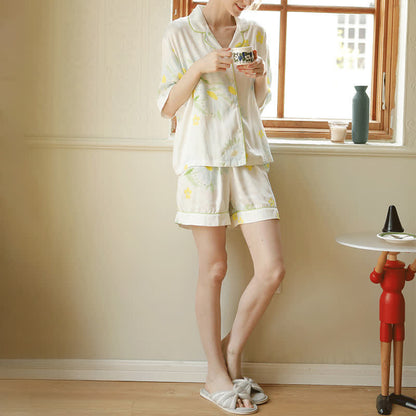 Ownkoti Sunflower Mint Contrast Trim Pajama Short Set - image 1