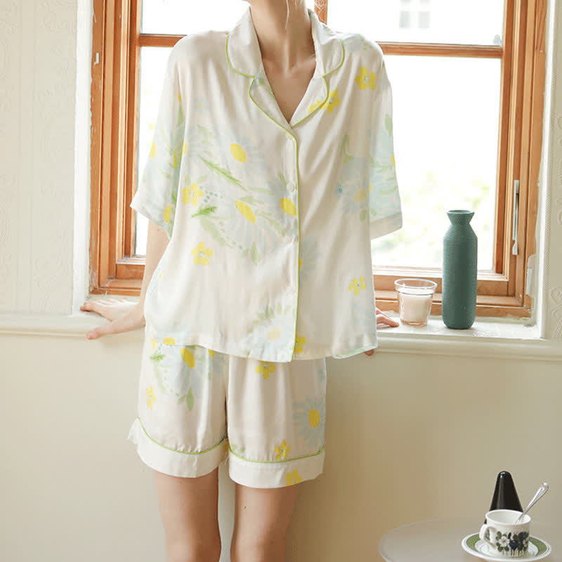 Ownkoti Sunflower Mint Contrast Trim Pajama Short Set - image 3