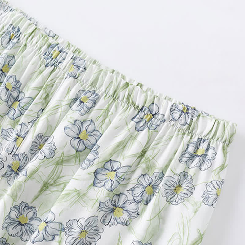 Ownkoti Mint Floral Satin Button Up Shorts Loungewear Set - image 4