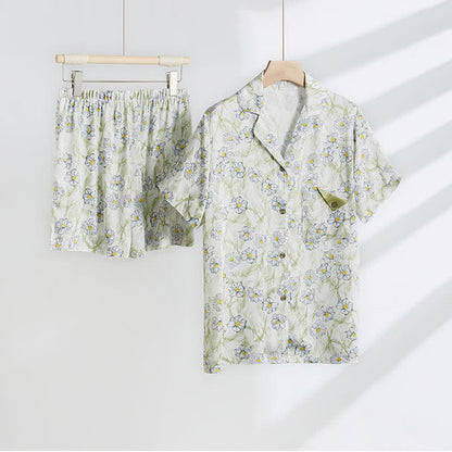 Ownkoti Mint Floral Satin Button Up Shorts Loungewear Set - image 1