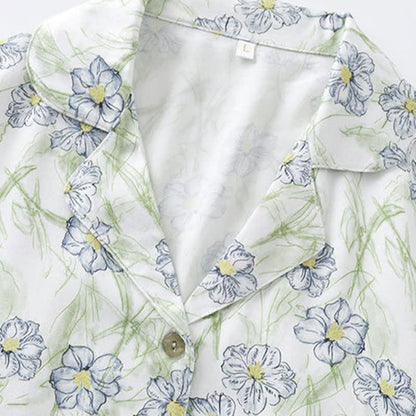 Ownkoti Mint Floral Satin Button Up Shorts Loungewear Set - image 2