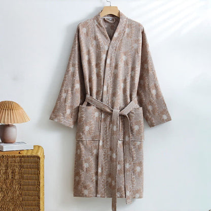 Ownkoti Sunflower Cotton Waffle Kimono Bathrobe - Khaki - XL - image 8