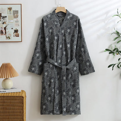 Ownkoti Sunflower Cotton Waffle Kimono Bathrobe - Dark Gray - XL - image 11