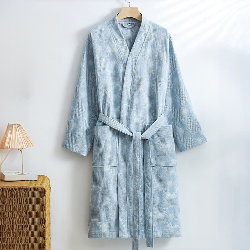 Ownkoti Sunflower Cotton Waffle Kimono Bathrobe - Light Blue - XL - image 13