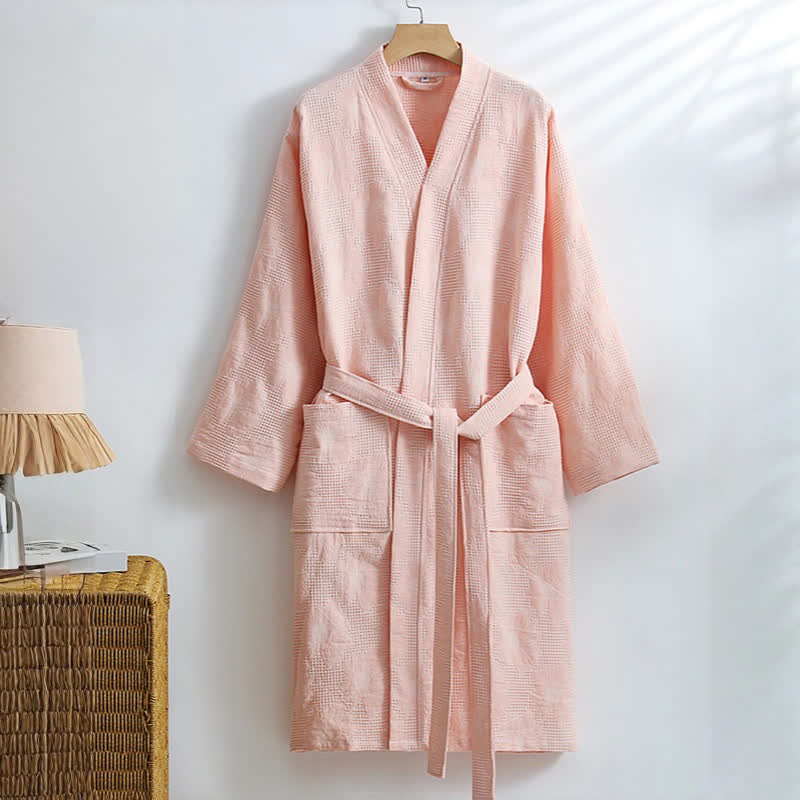 Ownkoti Sunflower Cotton Waffle Kimono Bathrobe - Pink - XL - image 5