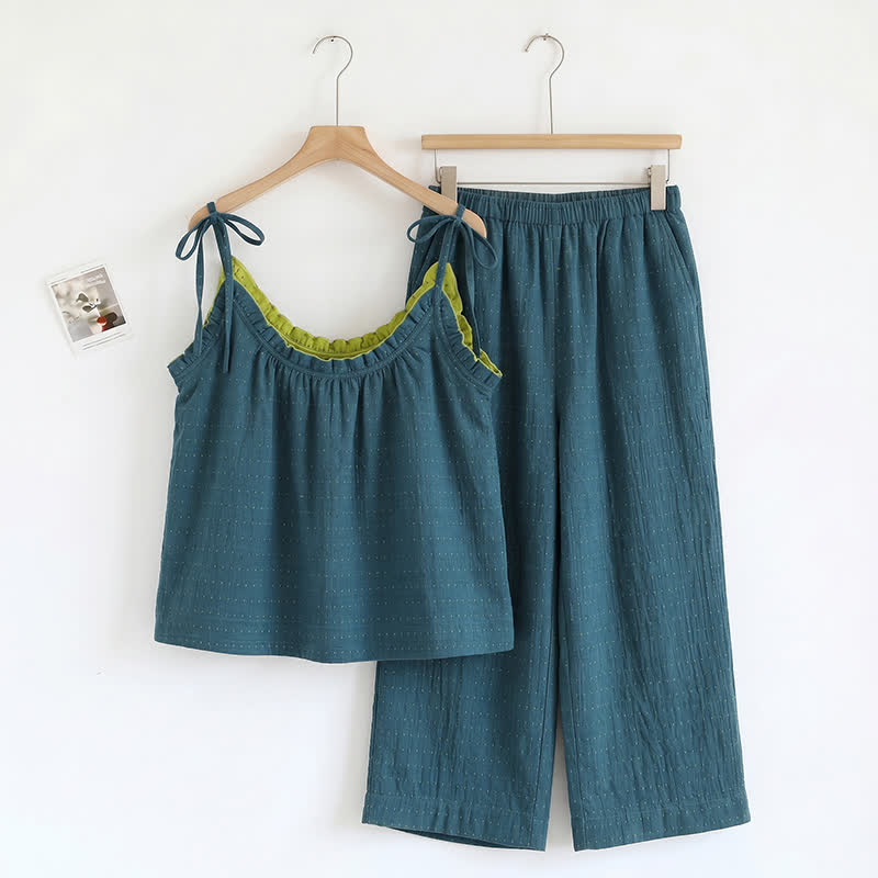 Ownkoti Textured Solid Color Cami & Pants Lounge Set - Blue - XL - image 8