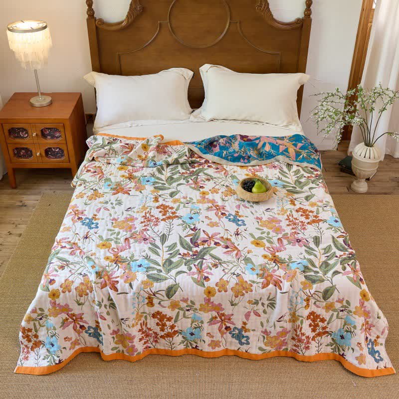 Ownkoti Cottage Bloom Cotton Gauze Reversible Blanket Quilt - image 1