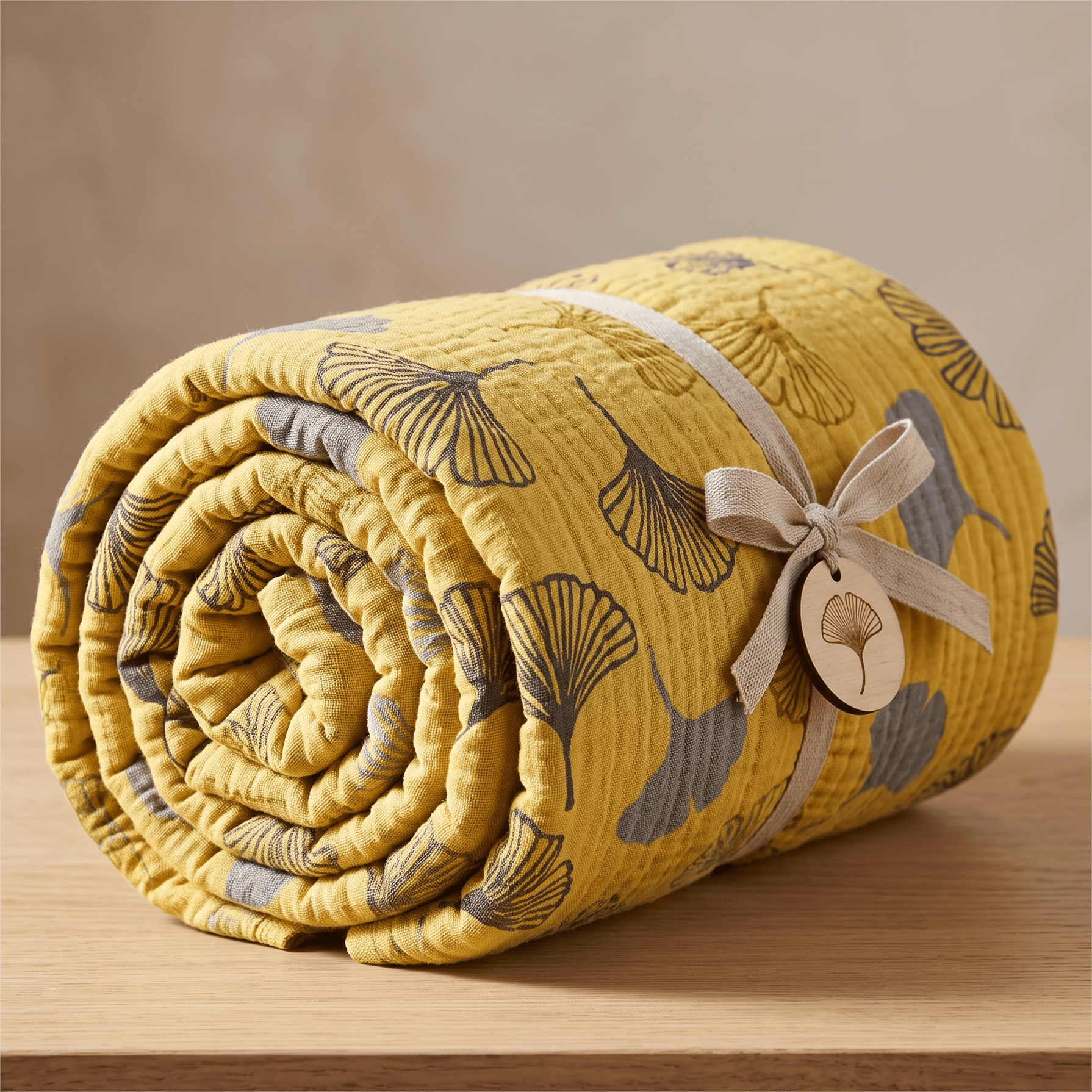 Ownkoti Mustard Ginkgo Quilted Cotton Throw Blanket - image 2