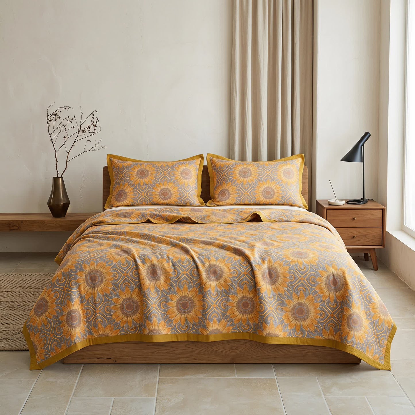 Ownkoti Boho Sunflower 3-Layer Muslin Cotton Quilt - image 5