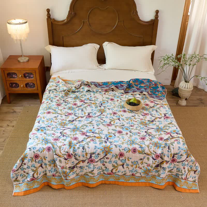 Ownkoti Boho Floral Vine Cotton Reversible Blanket Quilt - image 1