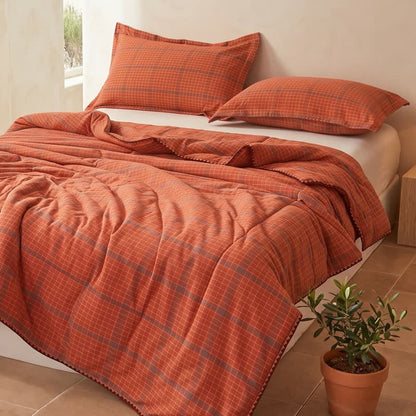 Ownkoti Yarn Dyed Orange Plaid Cotton Summer Quilt - Orange - Quilts - King - image 0