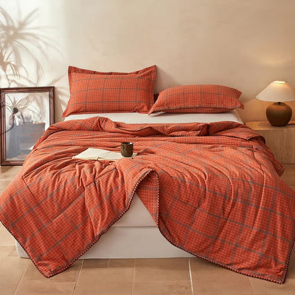 Ownkoti Yarn Dyed Orange Plaid Cotton Summer Quilt - image 1