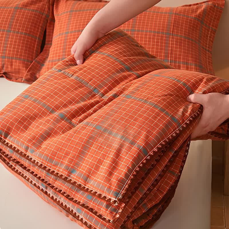 Ownkoti Yarn Dyed Orange Plaid Cotton Summer Quilt - image 2