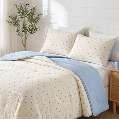 Ownkoti Blue Dot Seersucker Lightweight Summer Quilt - Blue - Quilts - Queen - image 0