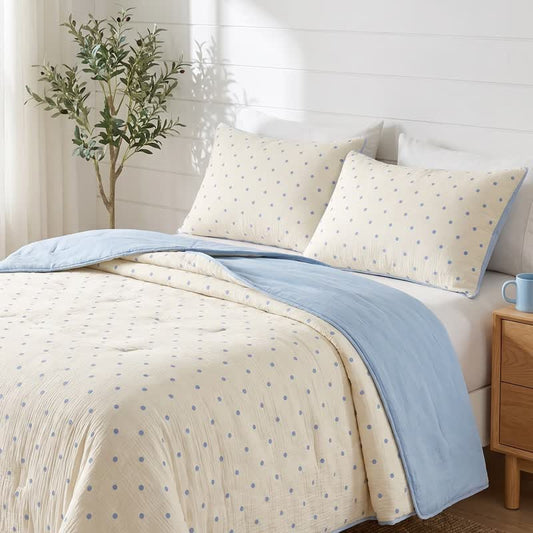 Ownkoti Blue Dot Seersucker Lightweight Summer Quilt - Blue - Quilts - Queen - image 0