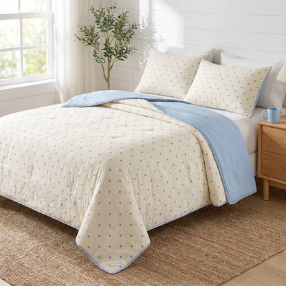 Ownkoti Blue Dot Seersucker Lightweight Summer Quilt - image 1