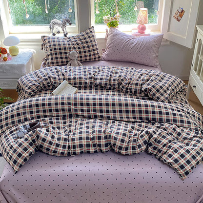 Ownkoti Heritage Plaid Red & Navy Washed Cotton Bedding Set - image 1