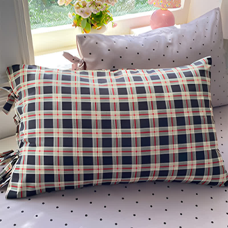 Ownkoti Heritage Plaid Red & Navy Washed Cotton Bedding Set - Navy Blue - 19" x 29" - Pillowcases - image 3