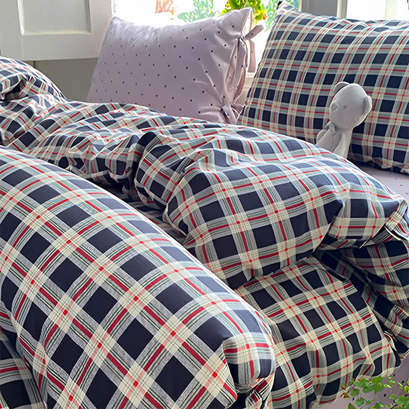 Ownkoti Heritage Plaid Red & Navy Washed Cotton Bedding Set - image 2